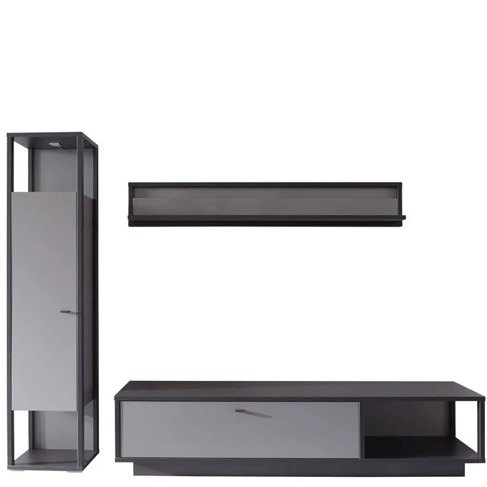 Wohnen Wohnwände<Wohnzimmermöbel TV Wand in Grau - Ridona (dreiteilig)