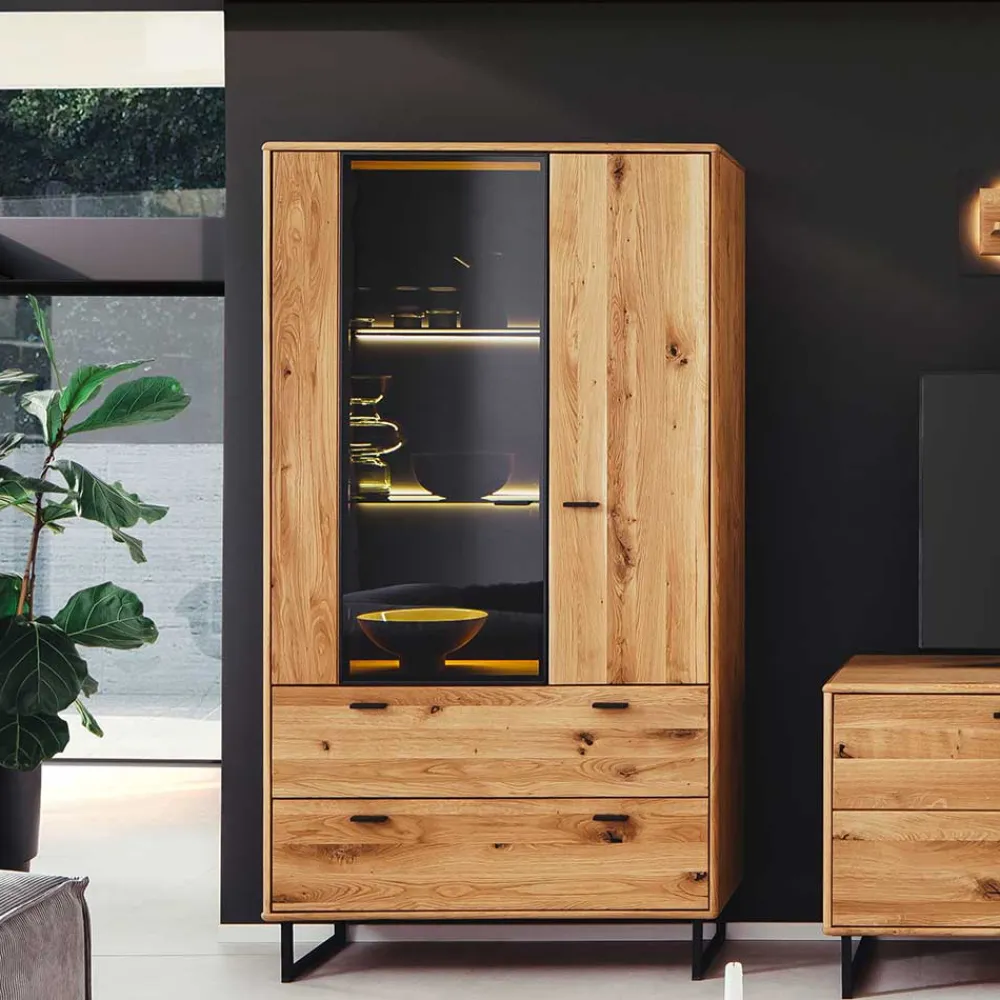 Wohnen Schränke<Wohnzimmerschrank mit Glas Einsatz - 100x186x38 - Flacona