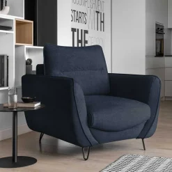 Wohnen Sessel<Wohnzimmersessel in Blaugrau Velours - Chiyom