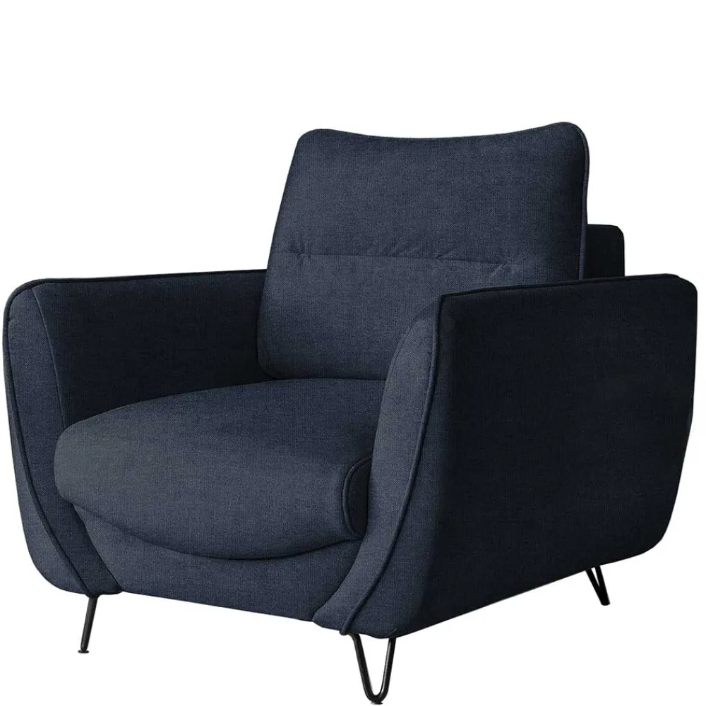 Wohnen Sessel<Wohnzimmersessel in Blaugrau Velours - Chiyom
