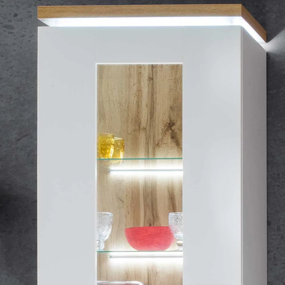 Wohnen Vitrinen<Wohnzimmervitrine in Weiß & Dekor Wildeiche - Caldri