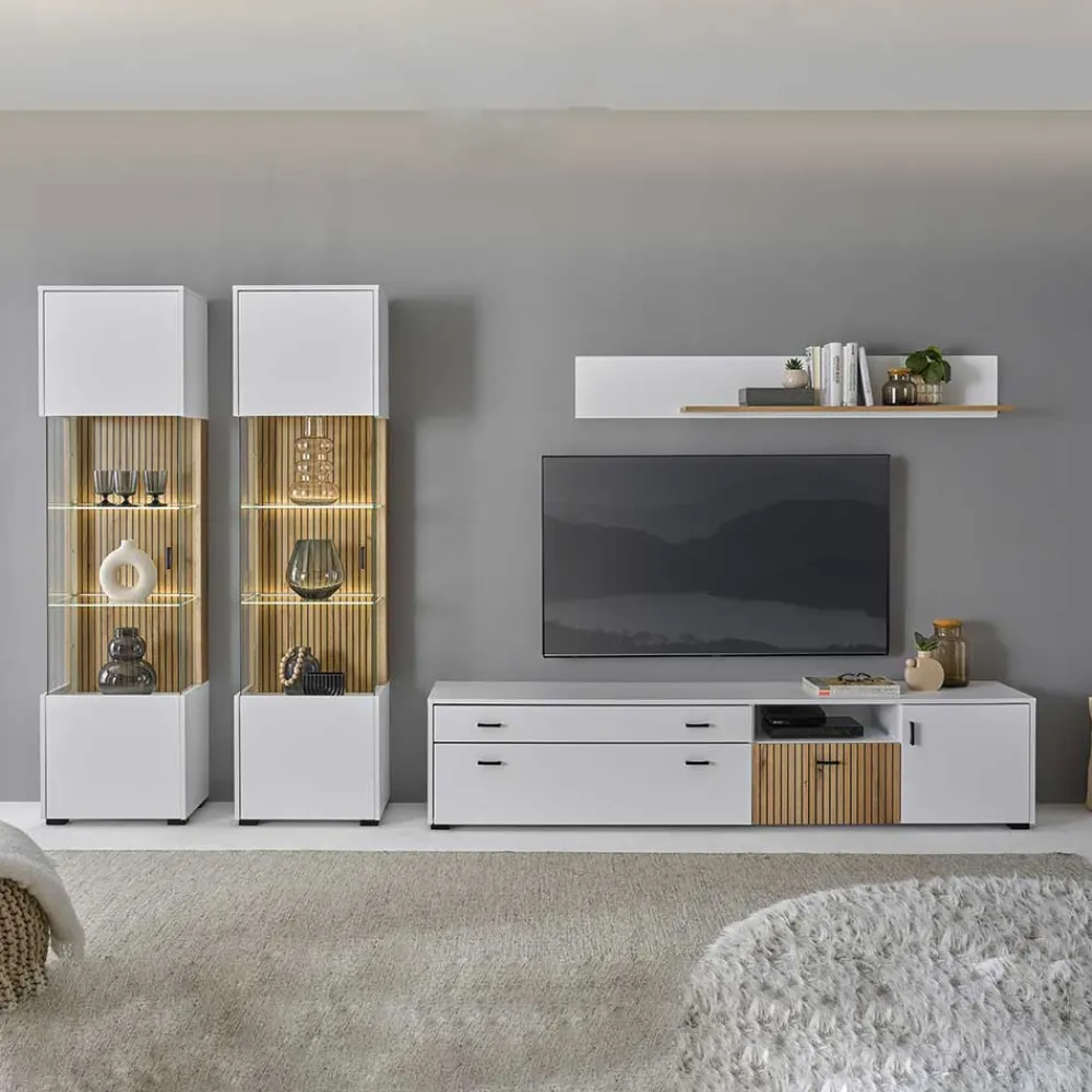 Wohnen Wohnwände<Wohnzimmervitrinen & TV Board & Regal Set - Nenaloro (vierteilig)