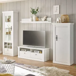 Wohnen Wohnwände<Wohnzimmerwohnwand in weißer Holzoptik Pinie - Liancos (vierteilig)