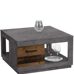 Wohnen Tische<80x80 cm Couchtisch in Beton Optik & Antik Holz NB - Imlory