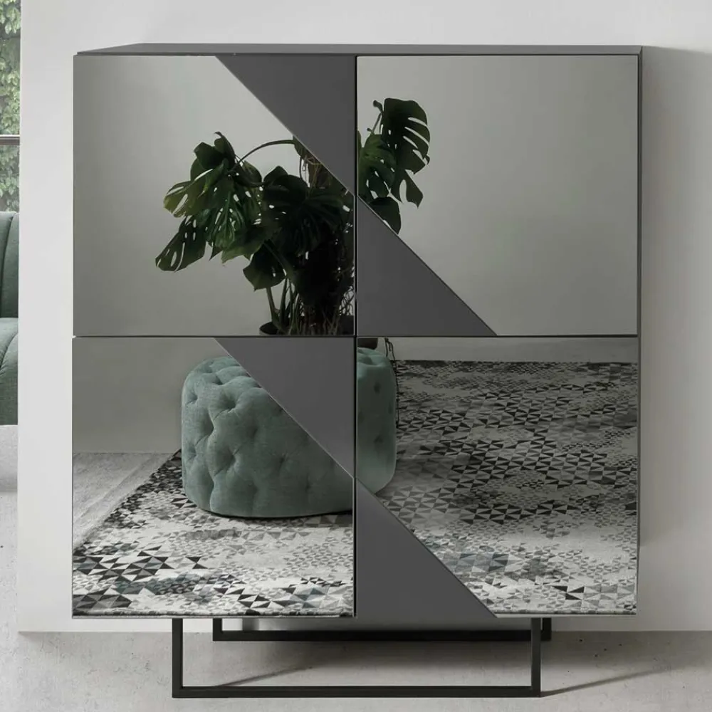 Wohnen Highboards<120x140 cm Highboard mit Spiegelglas in Rauchgrau - Razepta