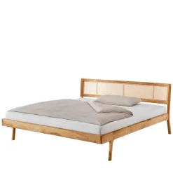 Wohnen Betten<140x200 Holzbett aus Wildeiche mit Rattan - Ambrosso