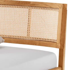 Wohnen Betten<140x200 Holzbett aus Wildeiche mit Rattan - Ambrosso