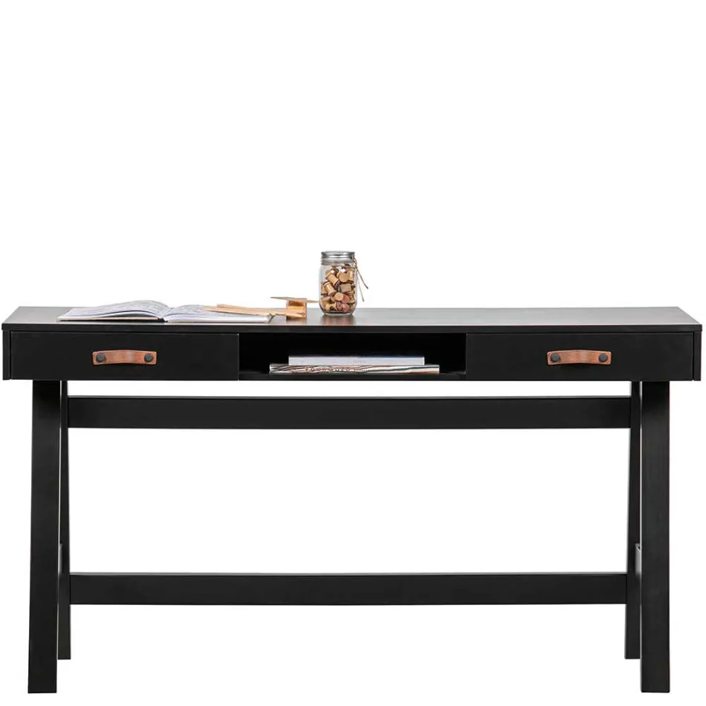 Wohnen Tische<140x62 Kiefernholz Schreibtisch in Schwarz - Ilvessino