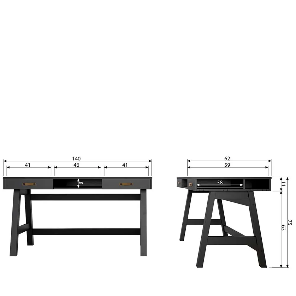 Wohnen Tische<140x62 Kiefernholz Schreibtisch in Schwarz - Ilvessino