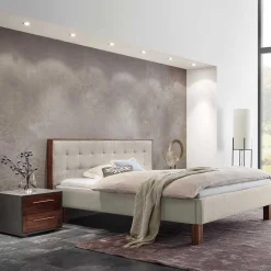 Wohnen Betten<140x200 Polsterbett in Beige und Nussbaum - Kyras