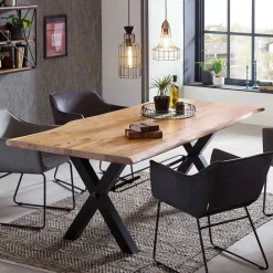Wohnen Tische<X-Fuß Designtisch mit Holz Platte mit Naturkante - Liyadiro