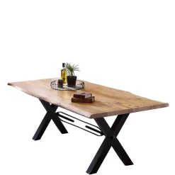 Wohnen Tische<X-Fuß Designtisch mit Holz Platte mit Naturkante - Liyadiro