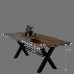 Wohnen Tische<X-Fuß Designtisch mit Holz Platte mit Naturkante - Liyadiro