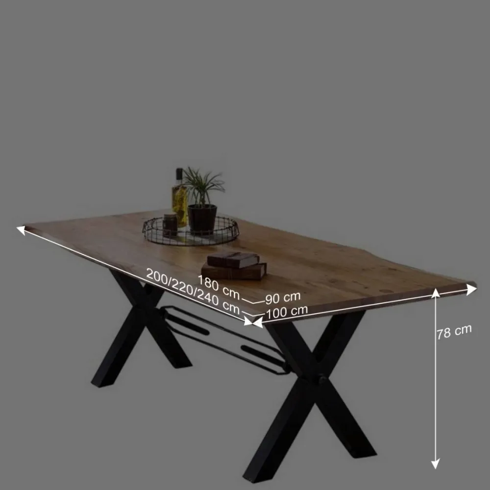 Wohnen Tische<X-Fuß Designtisch mit Holz Platte mit Naturkante - Liyadiro