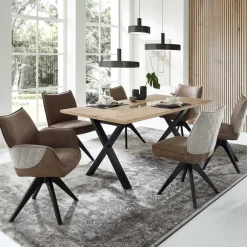 Wohnen Sitzgruppe<X-Fuß Tisch & Drehstühle Set - Niam (siebenteilig)