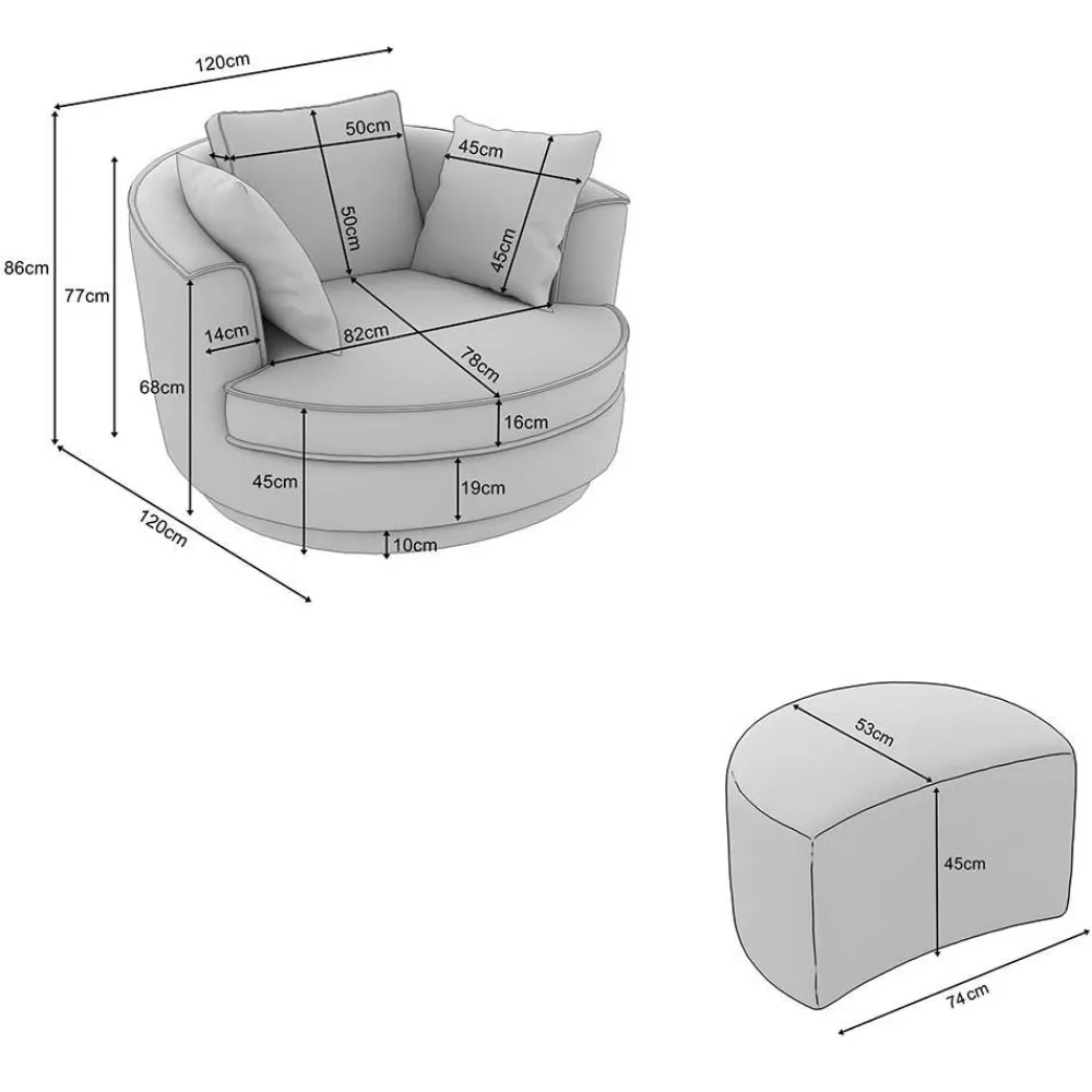 Wohnen Sessel<XL Drehsessel mit Hocker Set - Iliana (zweiteilig)