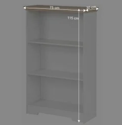 Wohnen Regale<75x115x30 3 Fächer Regal in Weiß & Eiche - Akedra