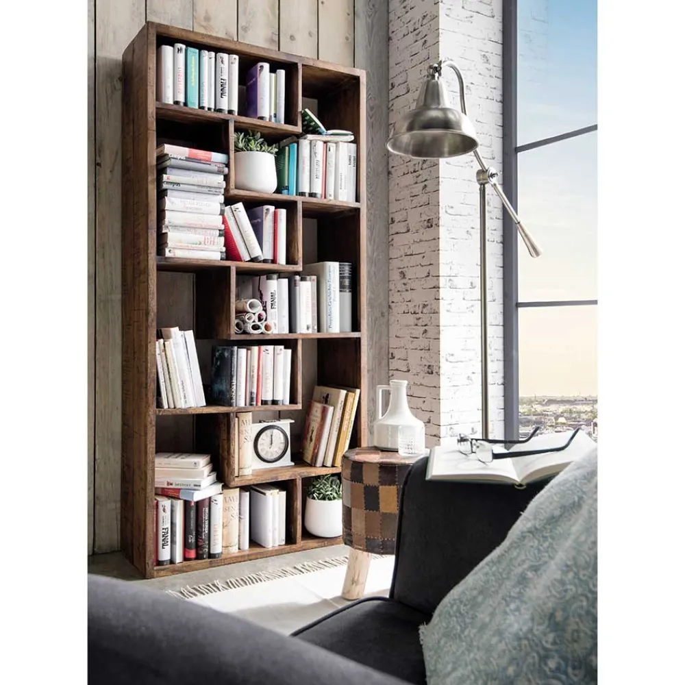 Wohnen Regale<90x190x35 Altholz Regal mit acht Fächern - Bahiro