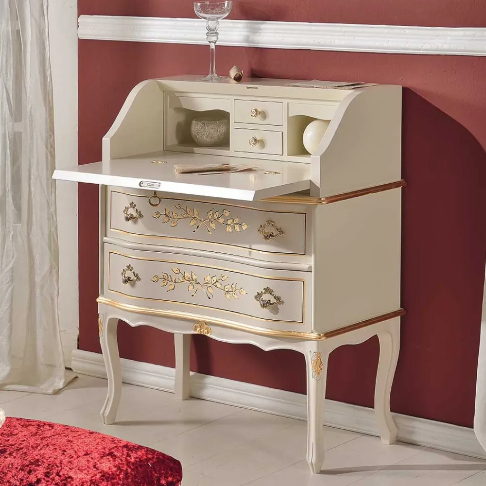 Wohnen Tische<75x88x35 Barock Sekretär in Weiß & Gold - Iviada