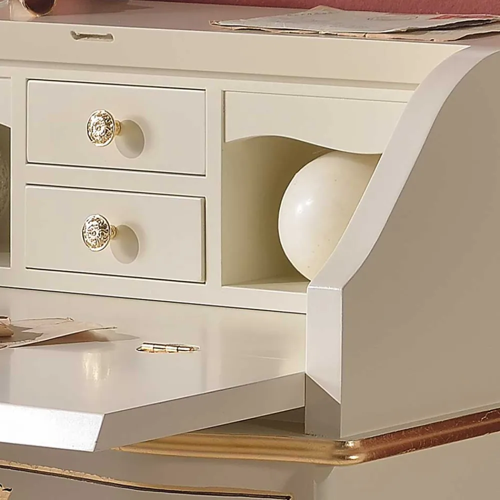 Wohnen Tische<75x88x35 Barock Sekretär in Weiß & Gold - Iviada