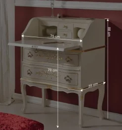 Wohnen Tische<75x88x35 Barock Sekretär in Weiß & Gold - Iviada