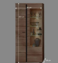 Wohnen Vitrinen<90x203x38 Beleuchtete Vitrine teilmassiv - Mattadore