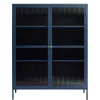 Wohnen Highboards|Vitrinen<110x140x40 Blaues Stahl Highboard mit Glastüren - Atos