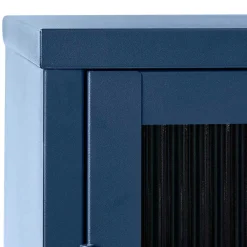 Wohnen Highboards|Vitrinen<110x140x40 Blaues Stahl Highboard mit Glastüren - Atos
