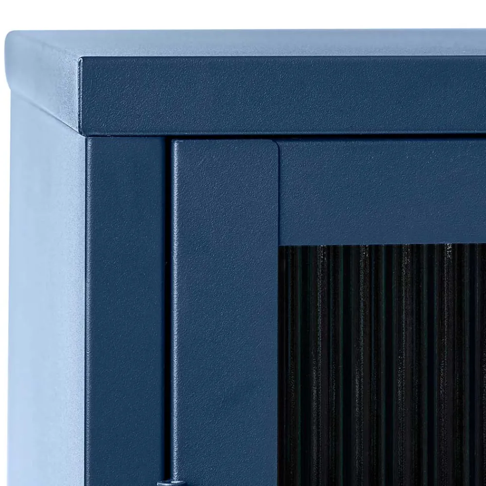 Wohnen Highboards|Vitrinen<110x140x40 Blaues Stahl Highboard mit Glastüren - Atos