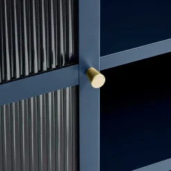 Wohnen Highboards|Vitrinen<110x140x40 Blaues Stahl Highboard mit Glastüren - Atos