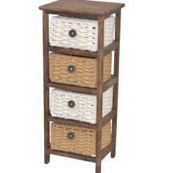Wohnen Regale<30x73x25 Braunes Holzregal mit vier Körben - Zeus