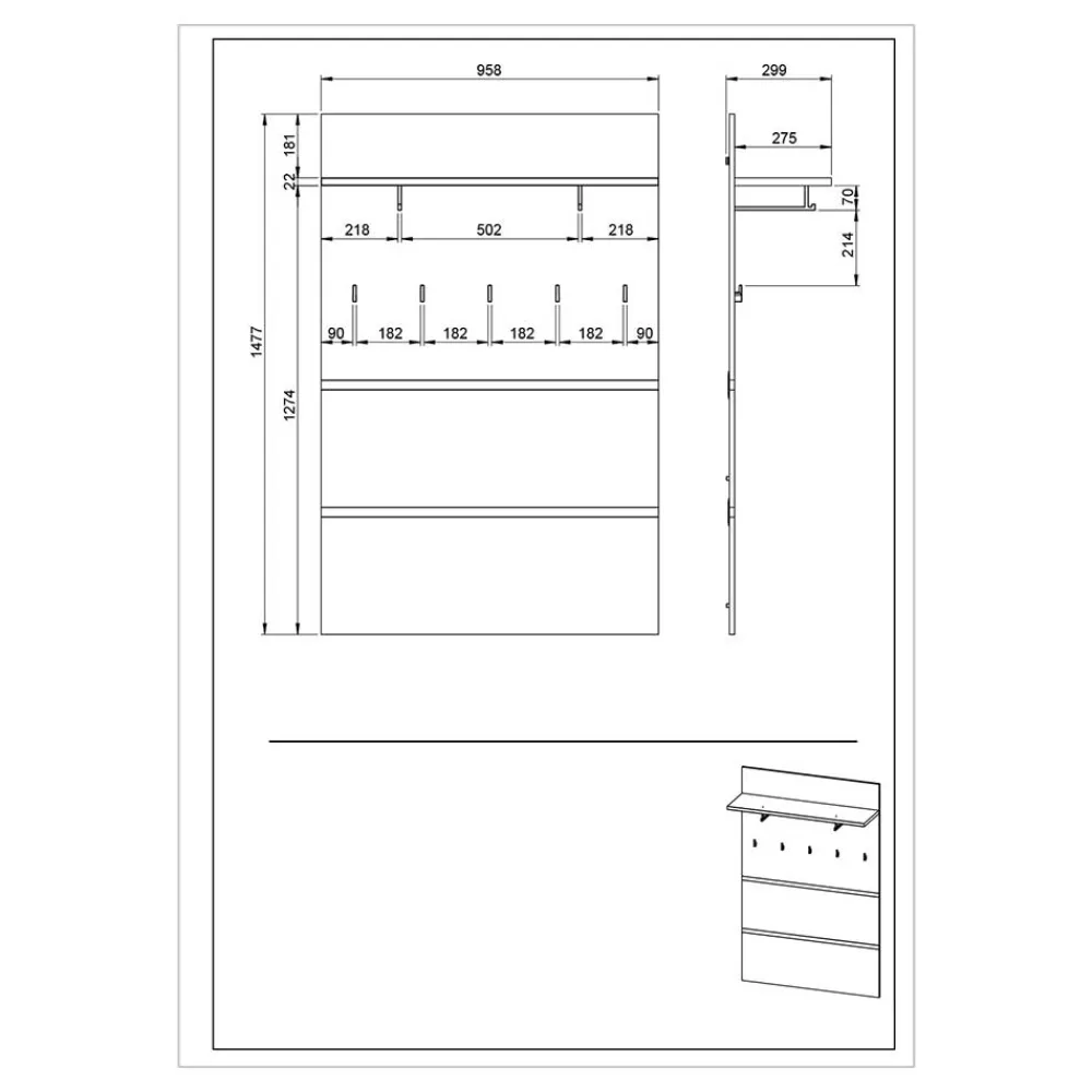 Wohnen Garderoben<96x14x30 cm Garderobe Paneel in Wildeiche & Grau - Orsecca