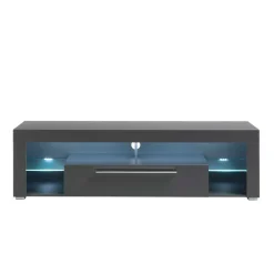 Wohnen Tv & Hifi-Möbel|Lowboards<153x44x44 cm Graues TV Board mit Klappe & Glasböden - Due
