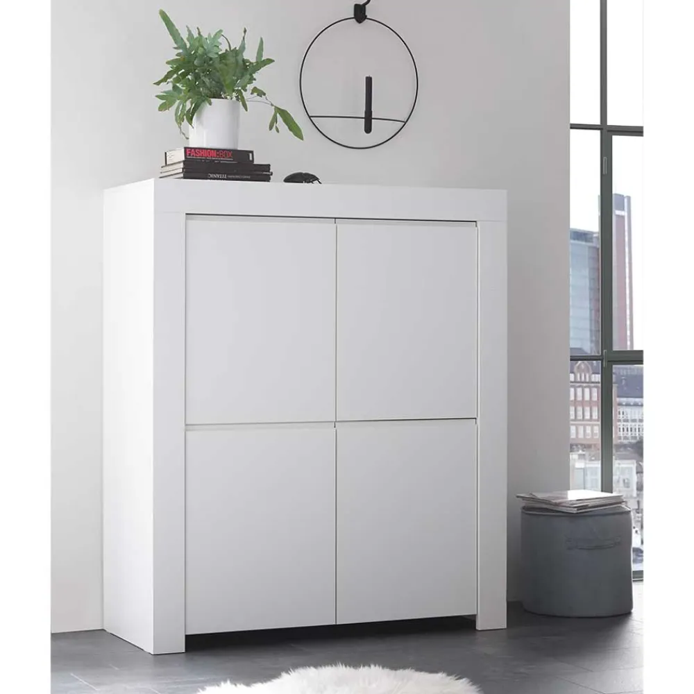 Wohnen Highboards<110x140x42 cm Highboard in Weiß lackiert - Mikes