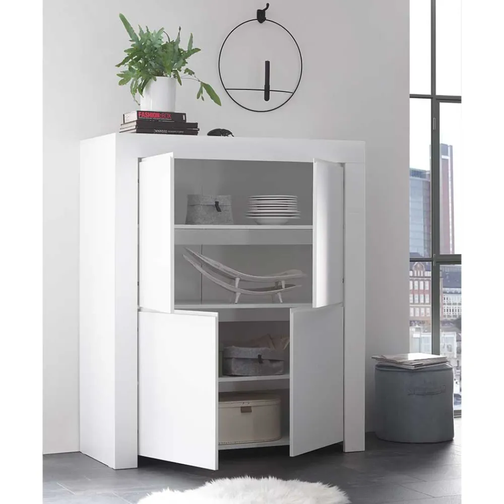 Wohnen Highboards<110x140x42 cm Highboard in Weiß lackiert - Mikes