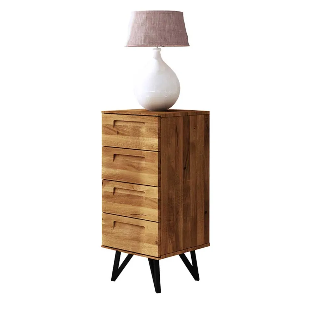 Wohnen Kommoden<45x100x45 cm Hochkommode aus Wildeiche & Stahl - Mandirov