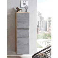Wohnen Schränke<130x40x35 cm Midi Badschrank in Beton & Wildeiche - Mia