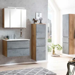 Wohnen Schränke<130x40x35 cm Midi Badschrank in Beton & Wildeiche - Mia