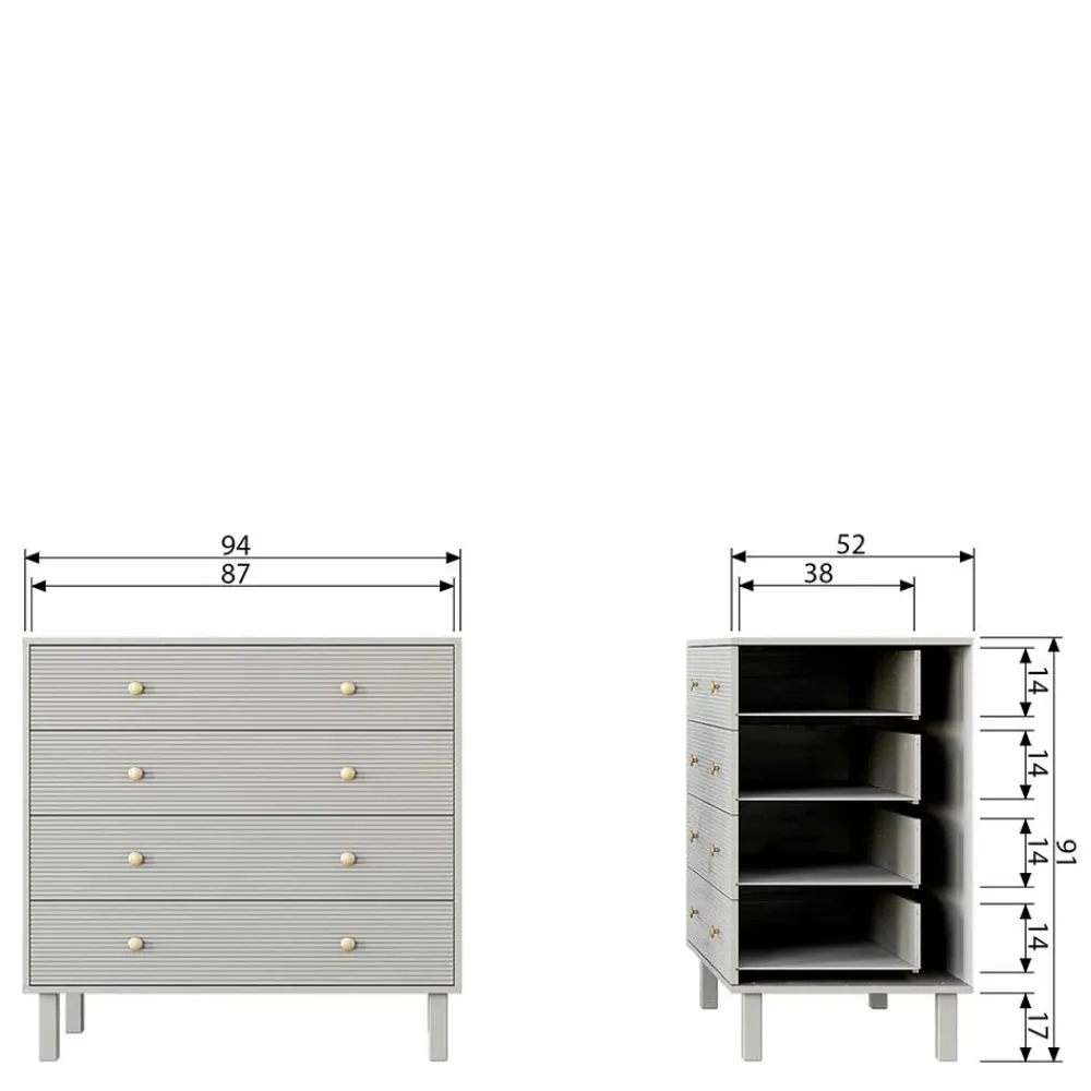 Wohnen Kommoden<94x91x52 cm Skandi Kommode in Grau - Huvina