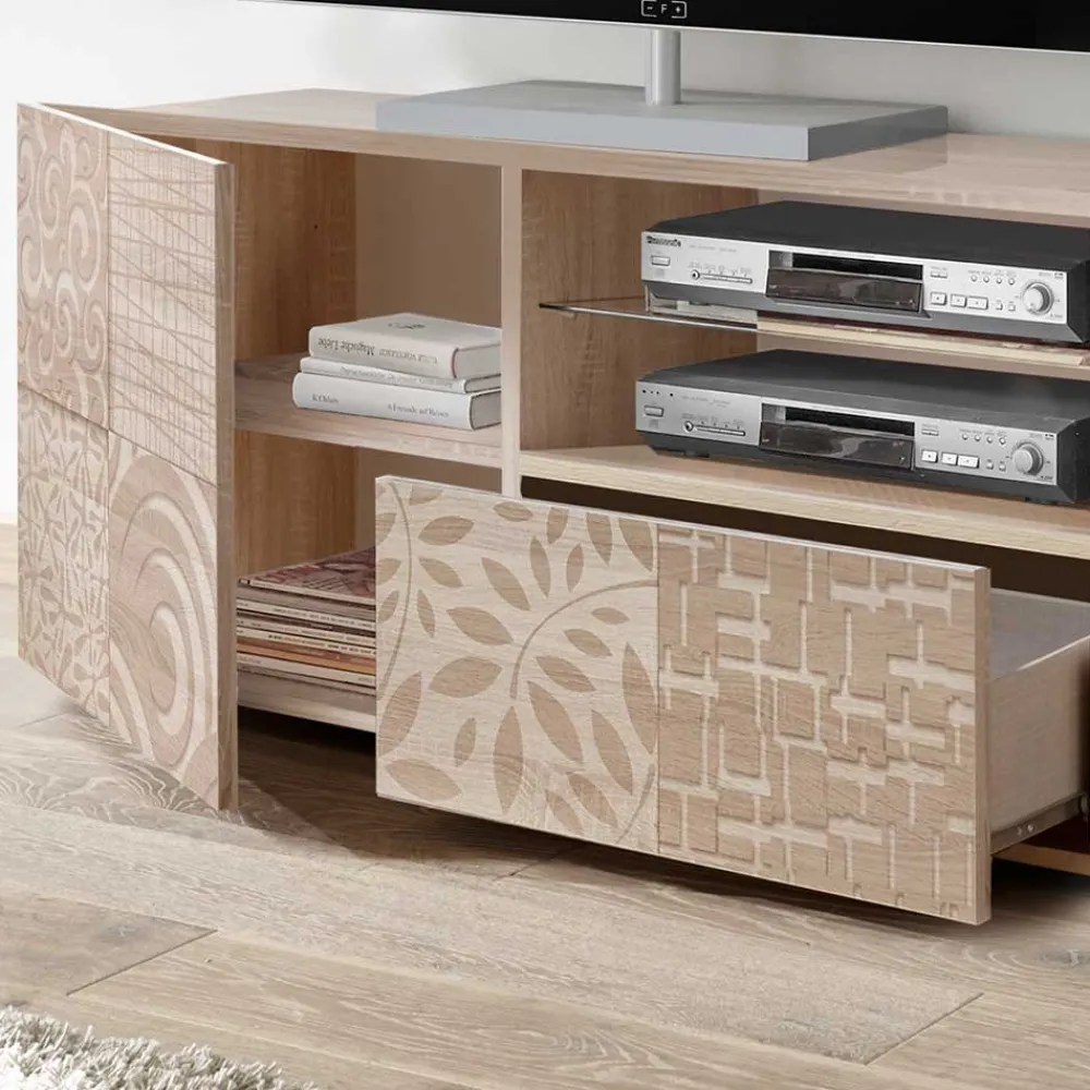 Wohnen Tv & Hifi-Möbel|Lowboards<121x57x42 cm TV Board in Dekor Eiche Sonoma - Bielvas