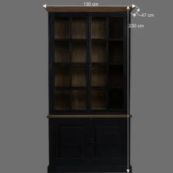 Wohnen Vitrinen<130x230x47 cm Vintage Vitrine Schrank in Schwarz - Niovan
