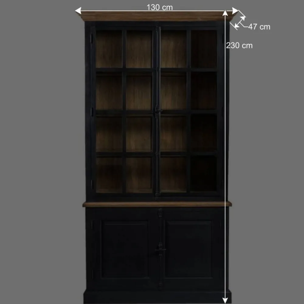 Wohnen Vitrinen<130x230x47 cm Vintage Vitrine Schrank in Schwarz - Niovan