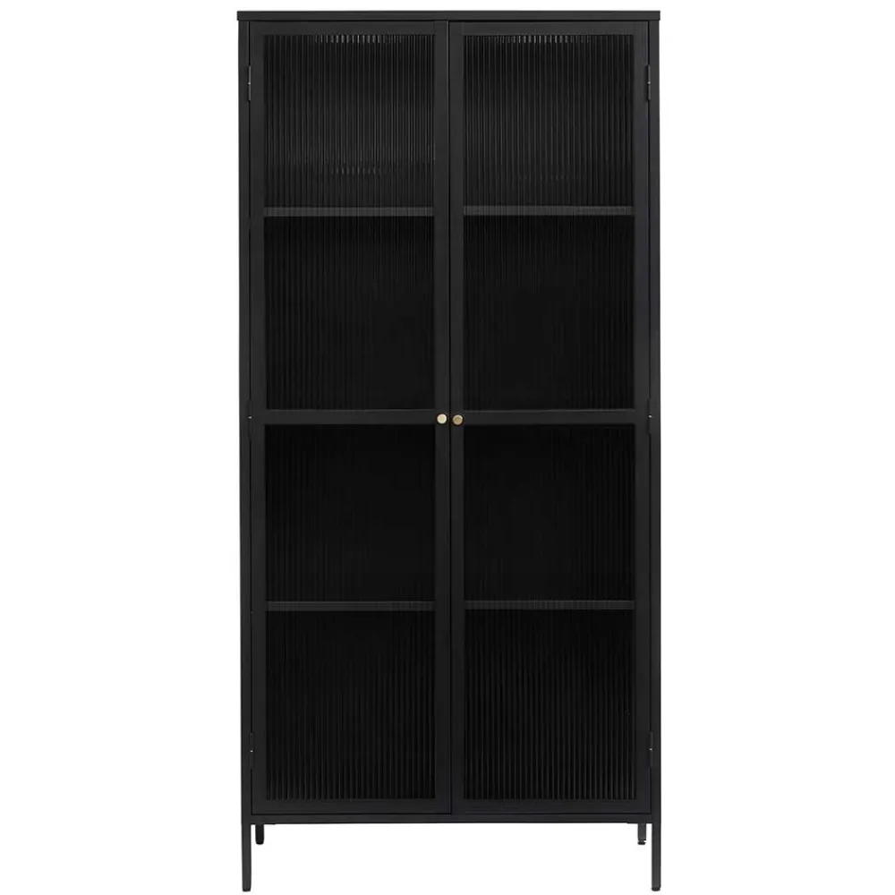 Wohnen Vitrinen<90x190x40 cm Vitrinenschrank aus schwarzem Metall - Gulliver