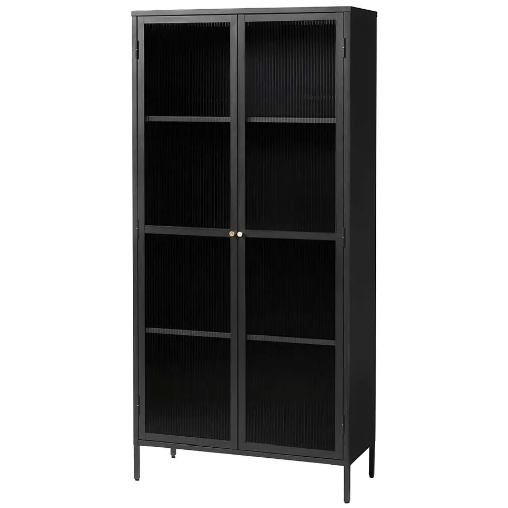 Wohnen Vitrinen<90x190x40 cm Vitrinenschrank aus schwarzem Metall - Gulliver