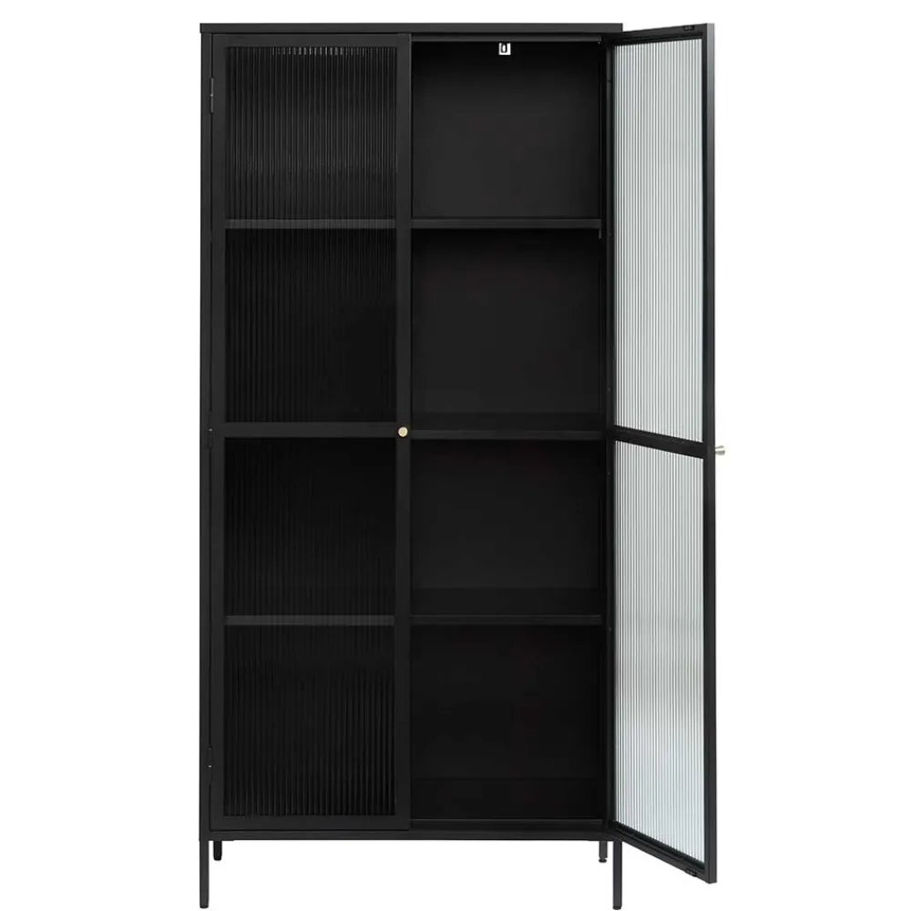 Wohnen Vitrinen<90x190x40 cm Vitrinenschrank aus schwarzem Metall - Gulliver