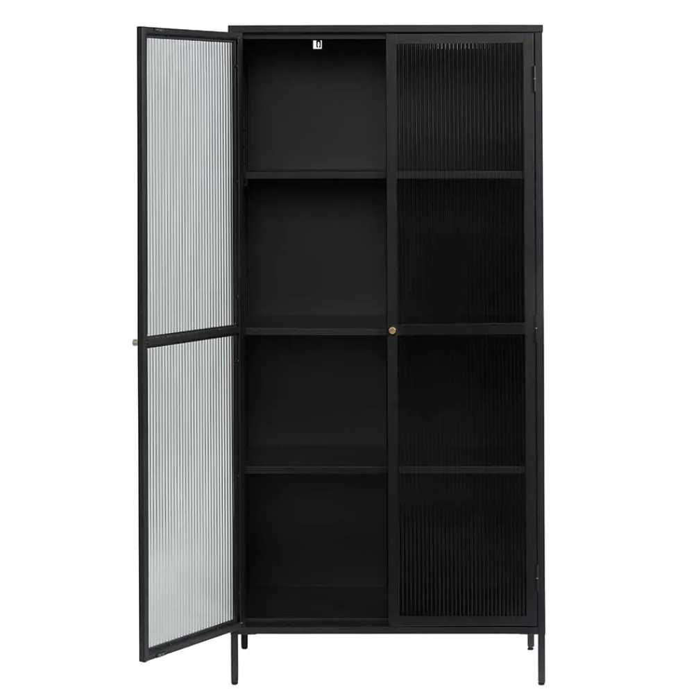 Wohnen Vitrinen<90x190x40 cm Vitrinenschrank aus schwarzem Metall - Gulliver