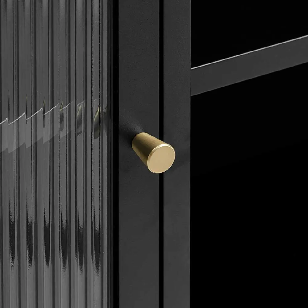 Wohnen Vitrinen<90x190x40 cm Vitrinenschrank aus schwarzem Metall - Gulliver