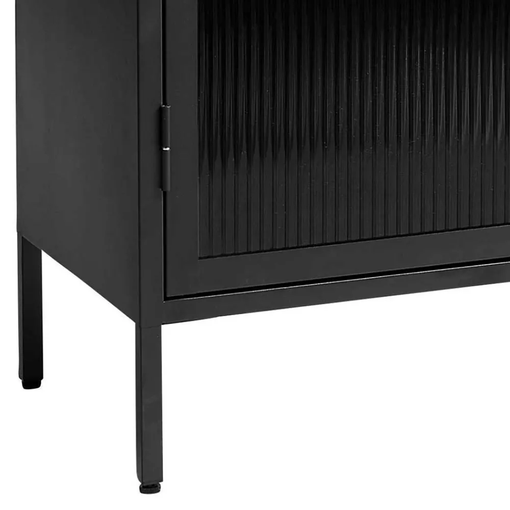 Wohnen Vitrinen<90x190x40 cm Vitrinenschrank aus schwarzem Metall - Gulliver
