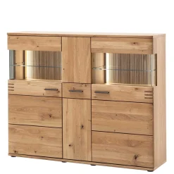 Wohnen Highboards|Kommoden<150x121x37 cm Wohnzimmer Schrank in Eiche Bianco - Crupean