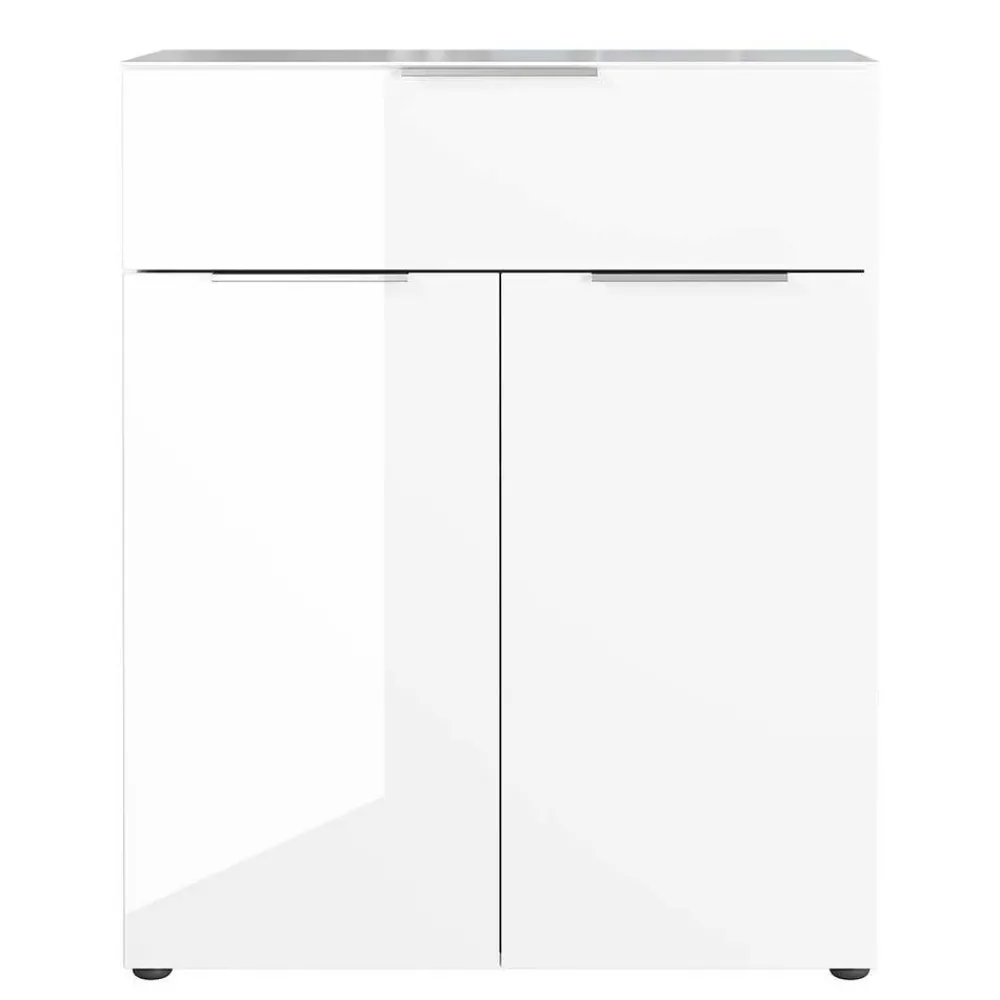 Wohnen Kommoden<83x101x42 Design Vertiko in Weiß mit Glas - Soraga